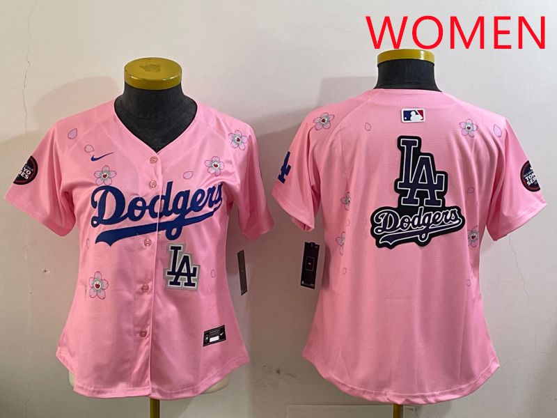 Women Los Angeles Dodgers Blank Pink Sakura Edition 2025 Nike MLB Jersey style 23->women mlb jersey->Women Jersey
